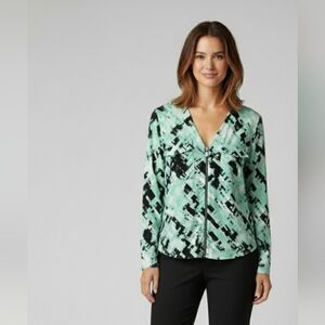 Ellen Tracy| Mint Green and Black Abstract Women's Dress Top size M